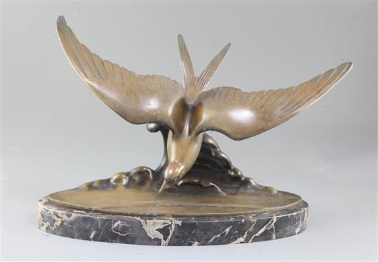 Ganu Gantcheff. An Art Deco bronze model of a seagull flying over waves, width 18in. height 11.5in.